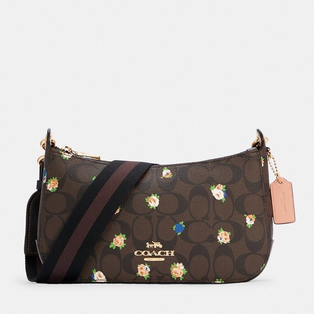 New Coach Jes Baguette In Signature Canvas With Vintage Mini Rose